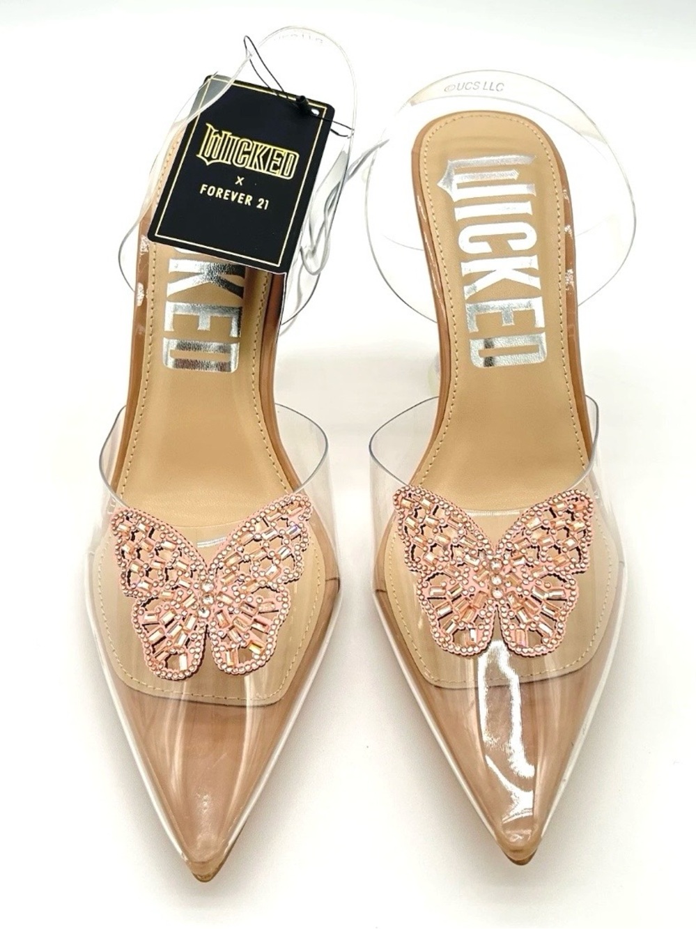 Wicked Movie X Forever 21 Glinda Rhinestone Butterfly High Heels Shoes Sz 8 NWT